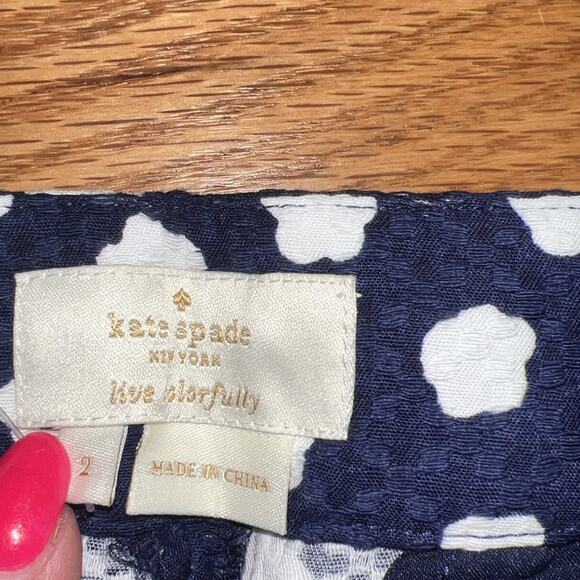 NWT KATE SPADE Cloud Dot Jacquard Pant Size 2 Navy And White Cropped Ankle Pant - Picture 8 of 12